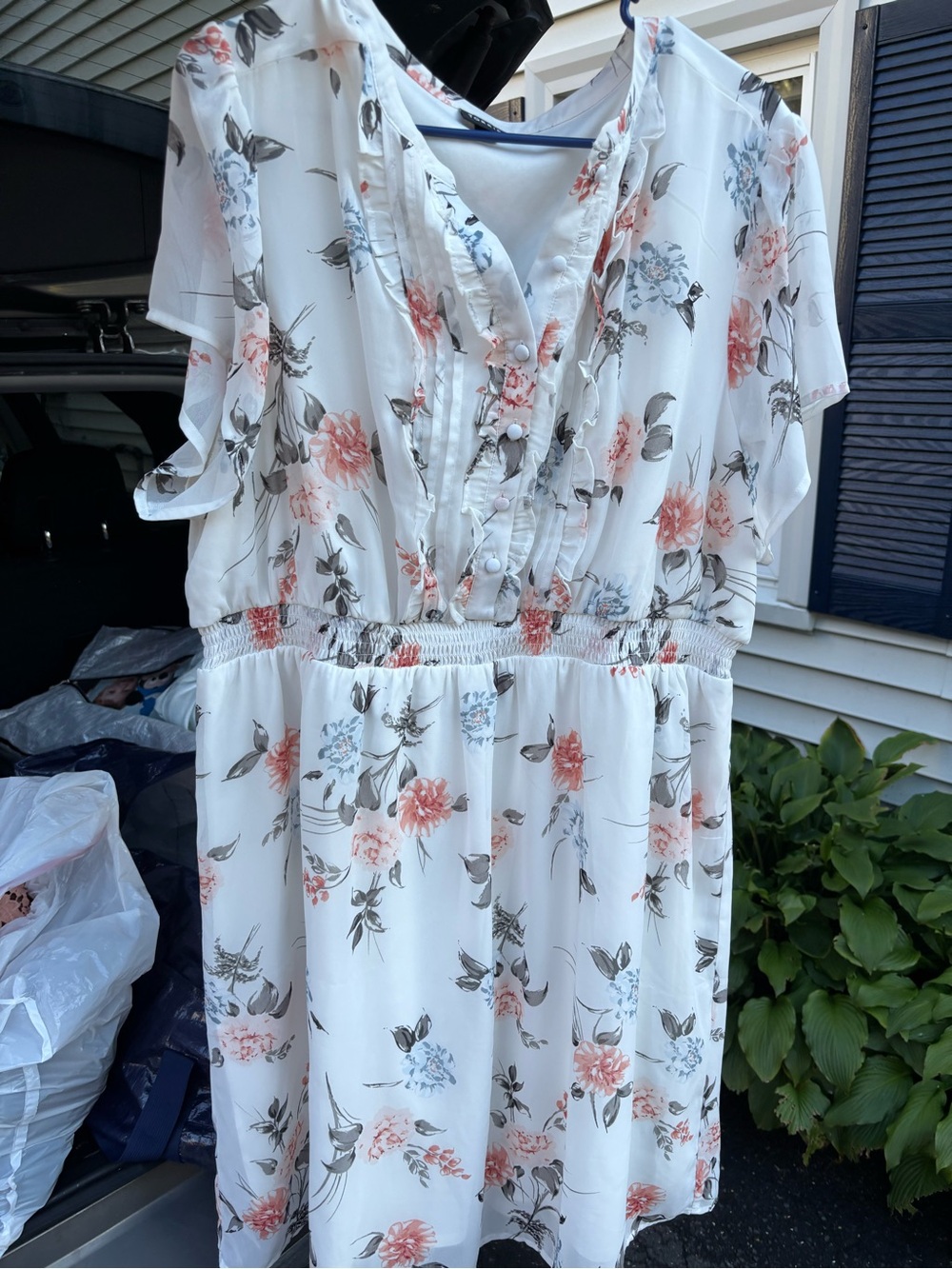 torrid White Mini Dress with Coral and Gray Floral Print